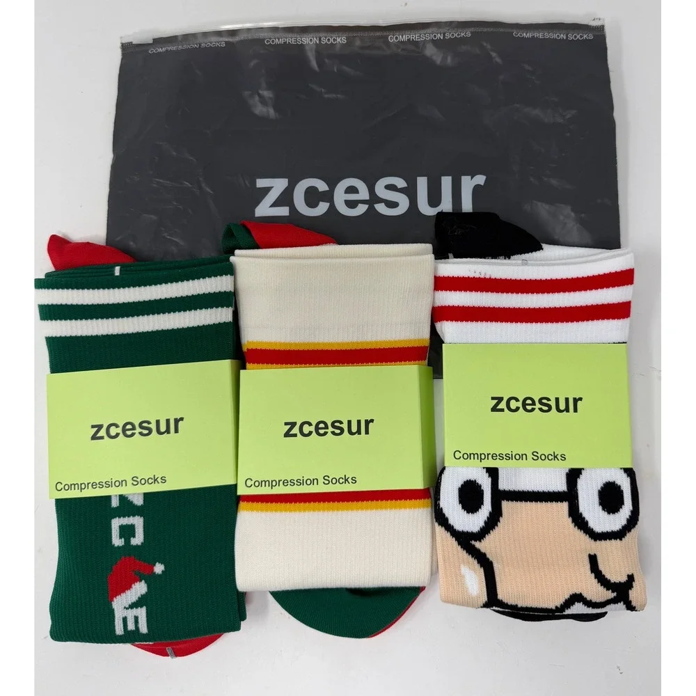 Zcesur‎ Compression Socks 3 Pairs L/XL Novelty Fun Christmas Striped Design